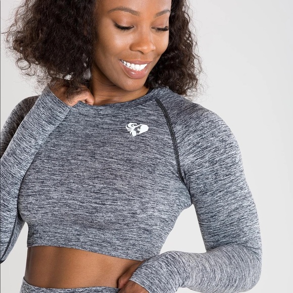 Grey Marl Move Seamless Long Sleeve Crop Top - Picture 4 of 7